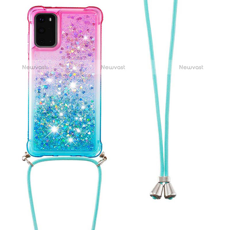 Silicone Candy Rubber TPU Bling-Bling Soft Case Cover with Lanyard Strap S01 for Samsung Galaxy S20