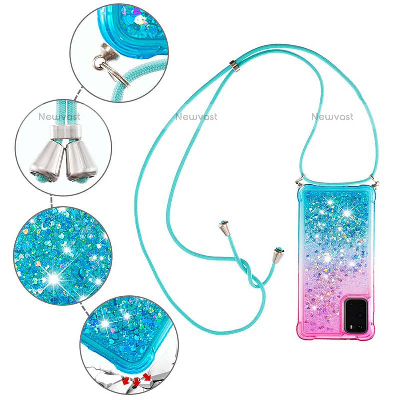 Silicone Candy Rubber TPU Bling-Bling Soft Case Cover with Lanyard Strap S01 for Samsung Galaxy S20