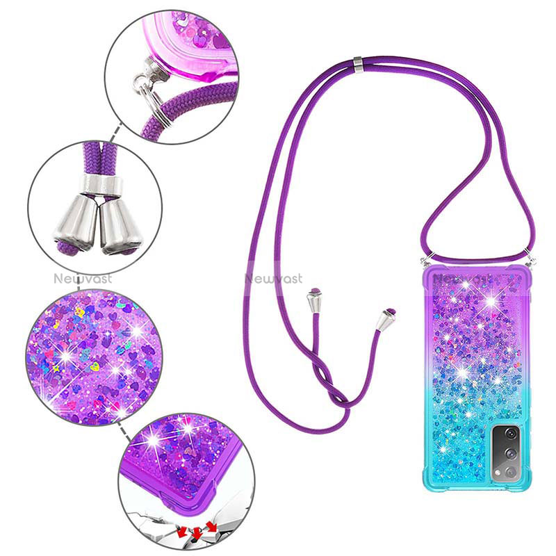 Silicone Candy Rubber TPU Bling-Bling Soft Case Cover with Lanyard Strap S01 for Samsung Galaxy S20 FE (2022) 5G