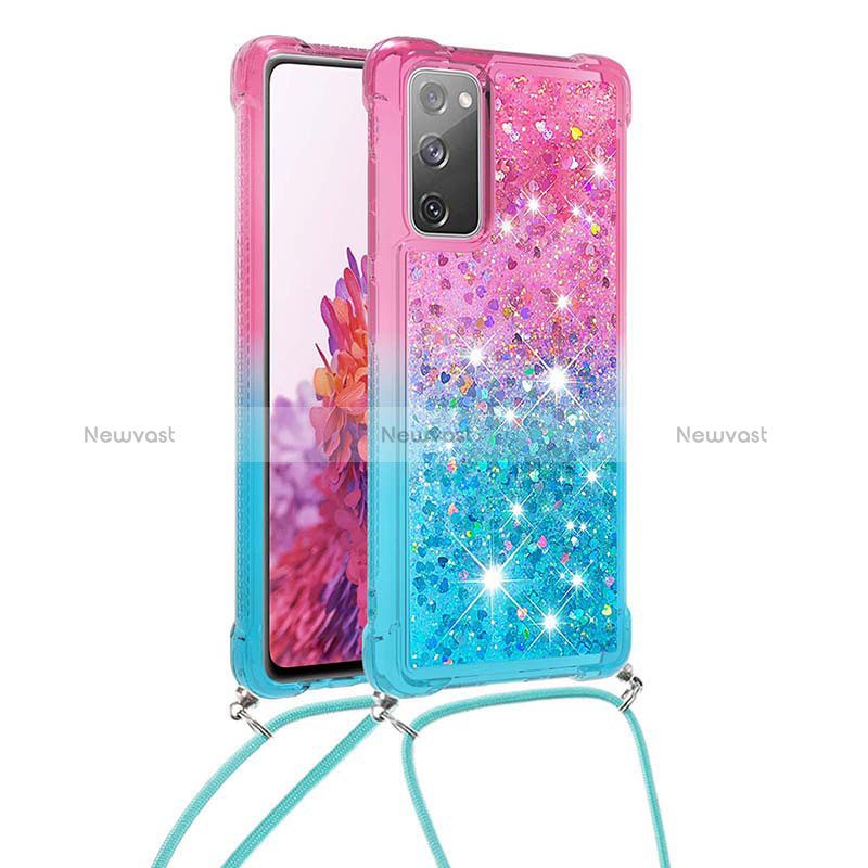 Silicone Candy Rubber TPU Bling-Bling Soft Case Cover with Lanyard Strap S01 for Samsung Galaxy S20 FE (2022) 5G Pink
