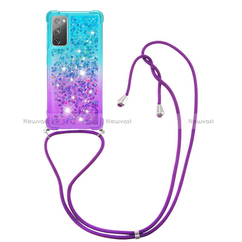 Silicone Candy Rubber TPU Bling-Bling Soft Case Cover with Lanyard Strap S01 for Samsung Galaxy S20 Lite 5G