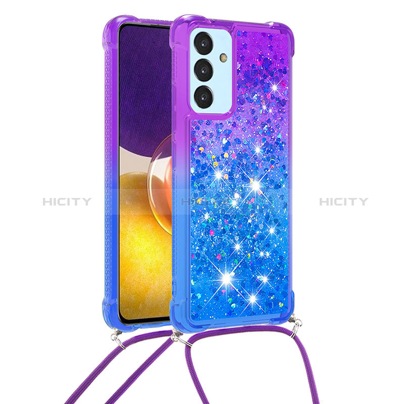 Silicone Candy Rubber TPU Bling-Bling Soft Case Cover with Lanyard Strap S01 for Samsung Galaxy S23 FE 5G Purple