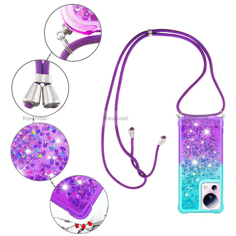 Silicone Candy Rubber TPU Bling-Bling Soft Case Cover with Lanyard Strap S01 for Xiaomi Mi 13 Lite 5G