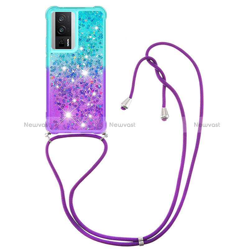 Silicone Candy Rubber TPU Bling-Bling Soft Case Cover with Lanyard Strap S01 for Xiaomi Poco F5 Pro 5G