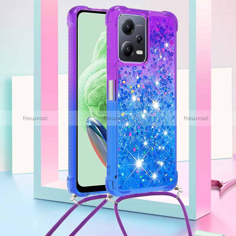 Silicone Candy Rubber TPU Bling-Bling Soft Case Cover with Lanyard Strap S01 for Xiaomi Redmi Note 12 5G