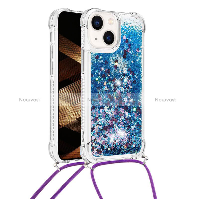 Silicone Candy Rubber TPU Bling-Bling Soft Case Cover with Lanyard Strap S02 for Apple iPhone 13