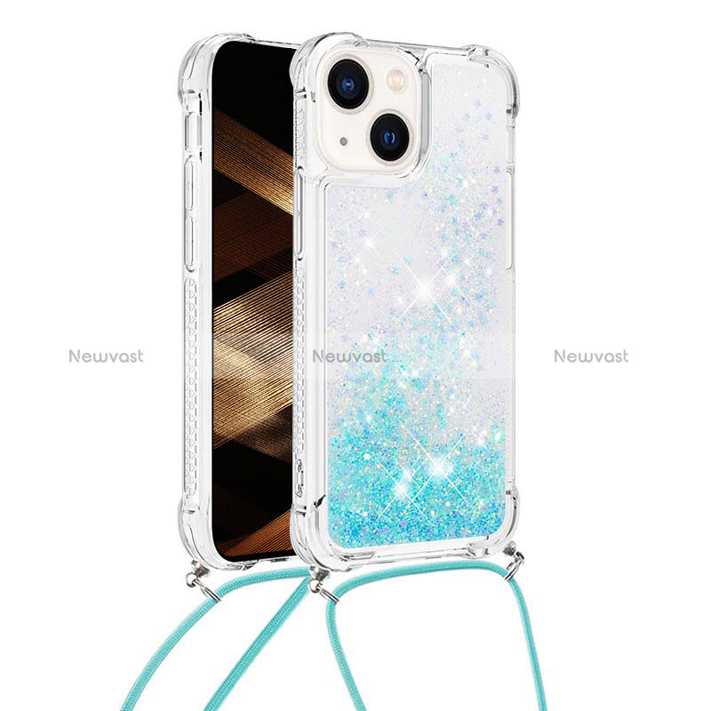 Silicone Candy Rubber TPU Bling-Bling Soft Case Cover with Lanyard Strap S02 for Apple iPhone 13