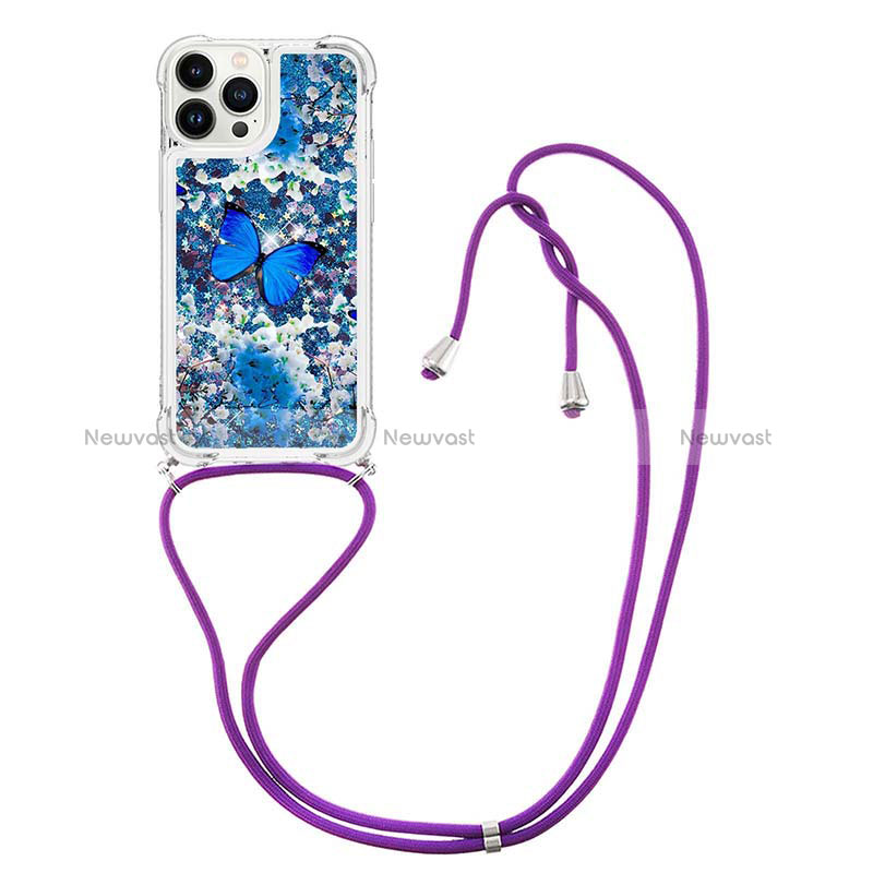 Silicone Candy Rubber TPU Bling-Bling Soft Case Cover with Lanyard Strap S02 for Apple iPhone 13 Pro
