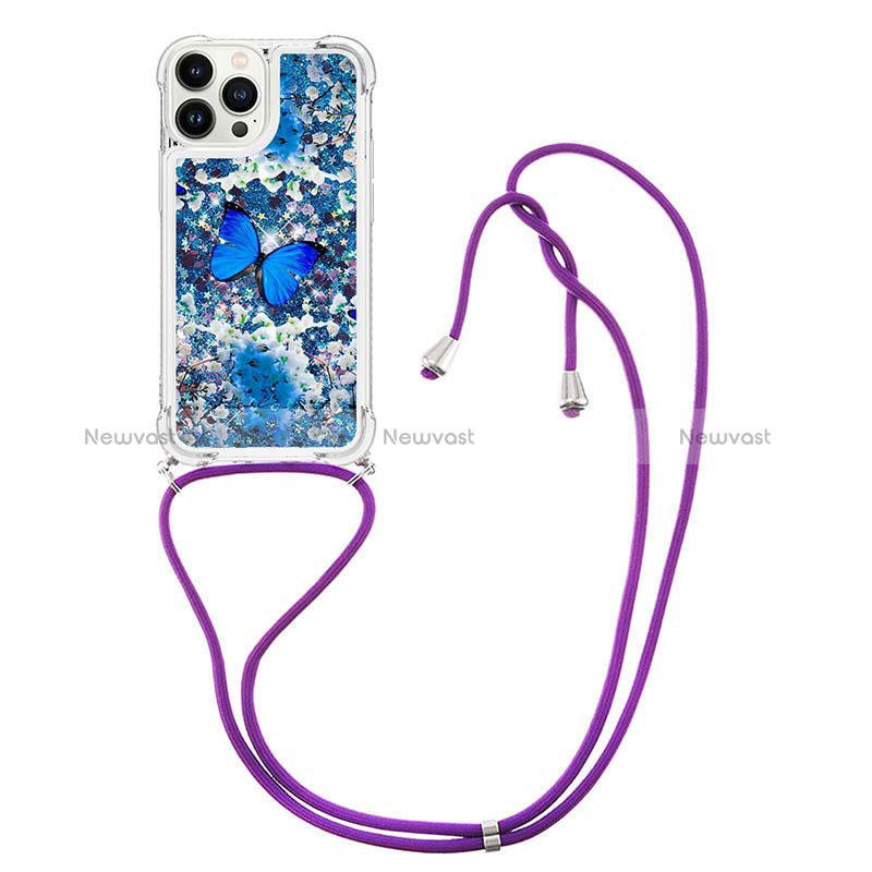 Silicone Candy Rubber TPU Bling-Bling Soft Case Cover with Lanyard Strap S02 for Apple iPhone 13 Pro Max