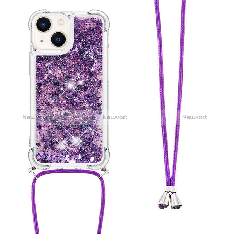 Silicone Candy Rubber TPU Bling-Bling Soft Case Cover with Lanyard Strap S02 for Apple iPhone 14 Plus