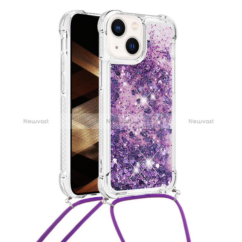 Silicone Candy Rubber TPU Bling-Bling Soft Case Cover with Lanyard Strap S02 for Apple iPhone 14 Plus