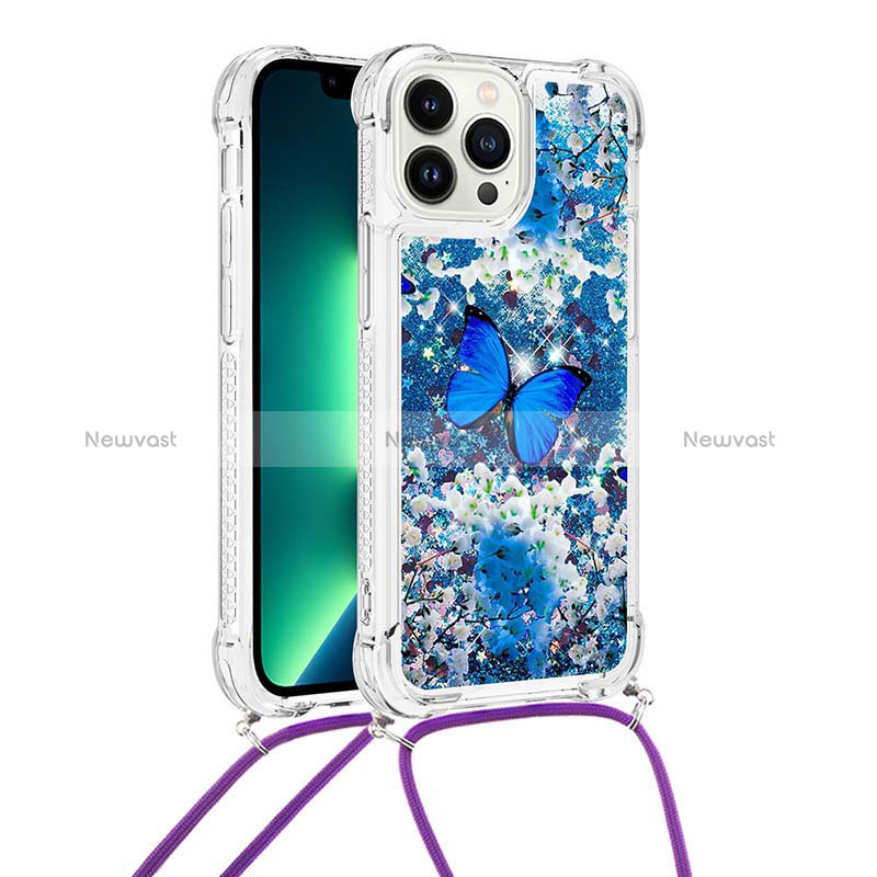 Silicone Candy Rubber TPU Bling-Bling Soft Case Cover with Lanyard Strap S02 for Apple iPhone 14 Pro