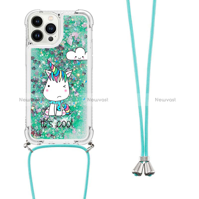 Silicone Candy Rubber TPU Bling-Bling Soft Case Cover with Lanyard Strap S02 for Apple iPhone 14 Pro