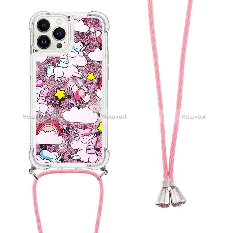 Silicone Candy Rubber TPU Bling-Bling Soft Case Cover with Lanyard Strap S02 for Apple iPhone 14 Pro Max