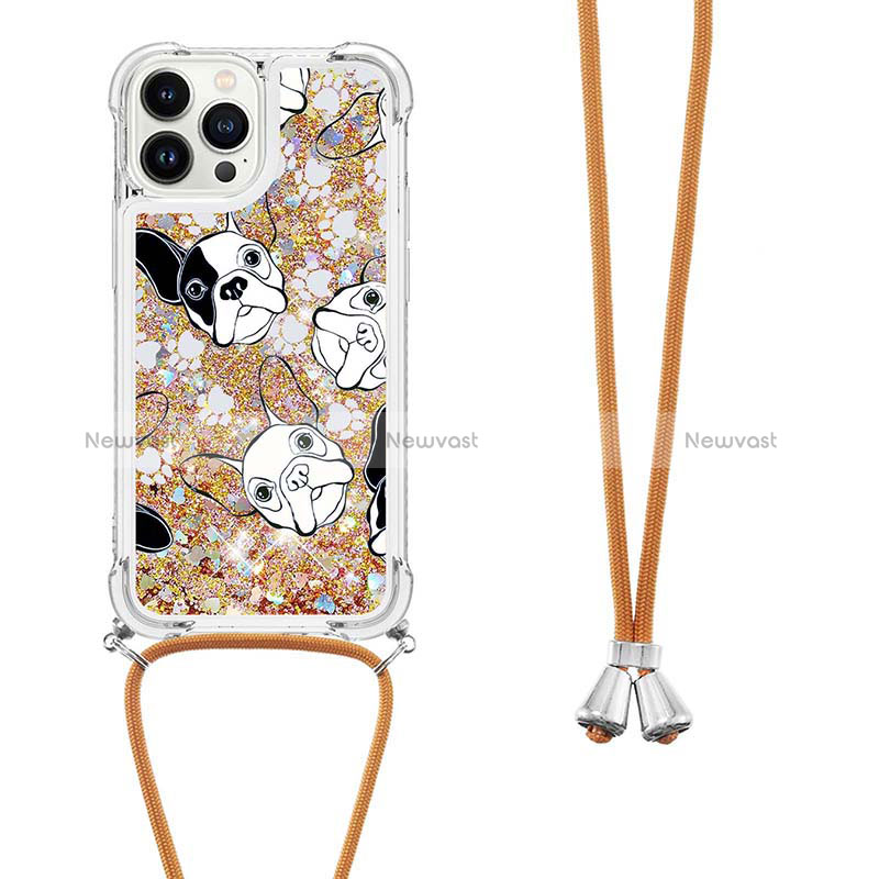 Silicone Candy Rubber TPU Bling-Bling Soft Case Cover with Lanyard Strap S02 for Apple iPhone 14 Pro Max