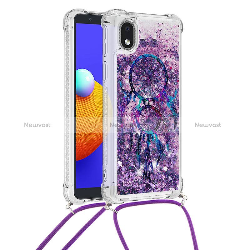 Silicone Candy Rubber TPU Bling-Bling Soft Case Cover with Lanyard Strap S02 for Samsung Galaxy A01 Core