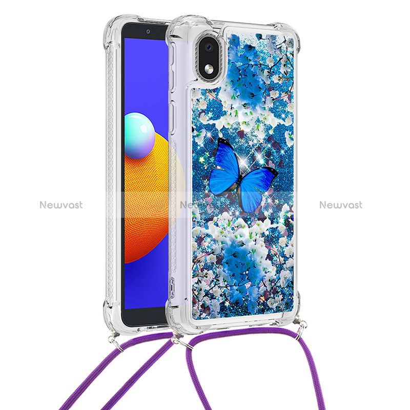 Silicone Candy Rubber TPU Bling-Bling Soft Case Cover with Lanyard Strap S02 for Samsung Galaxy A01 Core