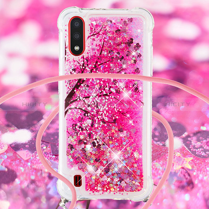 Silicone Candy Rubber TPU Bling-Bling Soft Case Cover with Lanyard Strap S02 for Samsung Galaxy A01 SM-A015