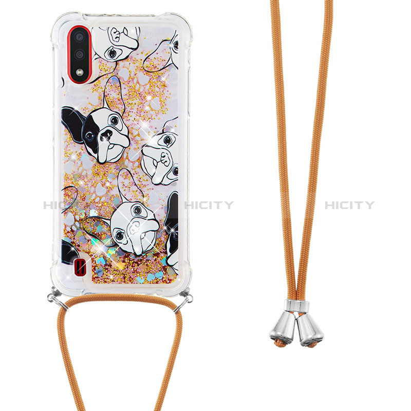 Silicone Candy Rubber TPU Bling-Bling Soft Case Cover with Lanyard Strap S02 for Samsung Galaxy A01 SM-A015