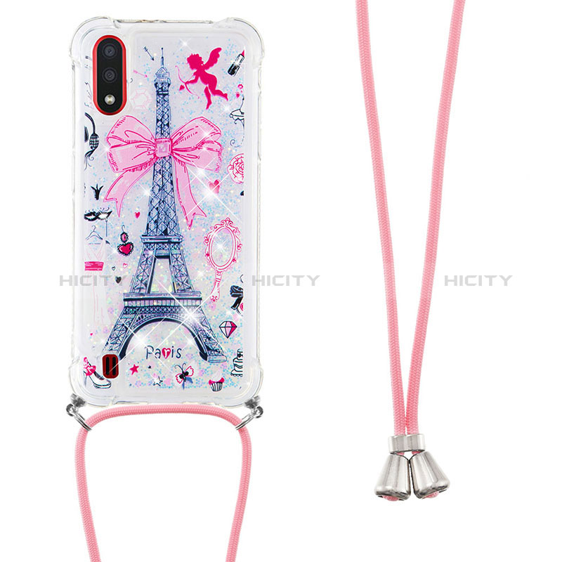 Silicone Candy Rubber TPU Bling-Bling Soft Case Cover with Lanyard Strap S02 for Samsung Galaxy A01 SM-A015 Mixed