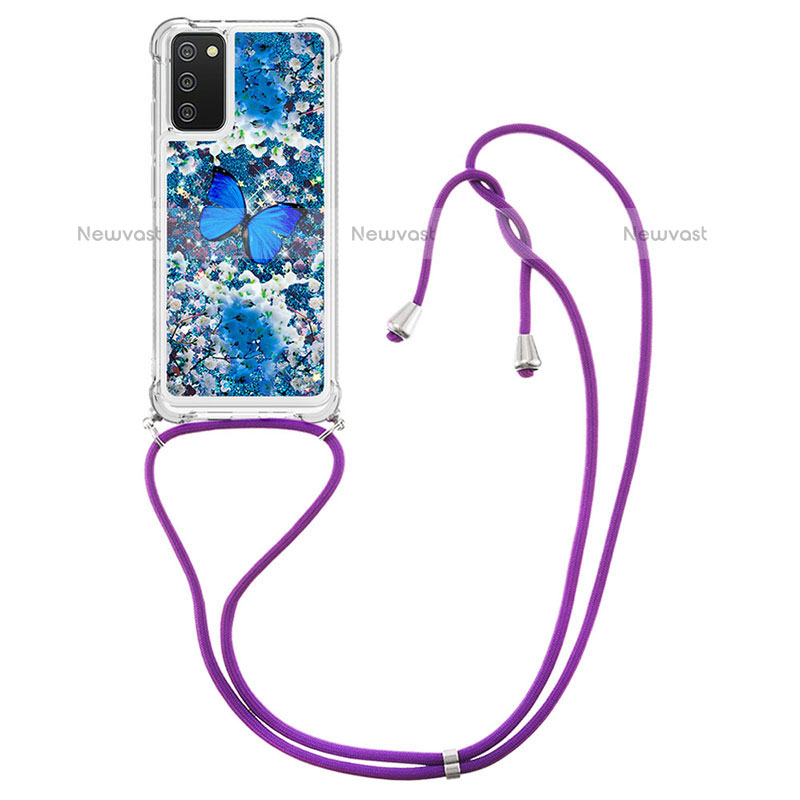 Silicone Candy Rubber TPU Bling-Bling Soft Case Cover with Lanyard Strap S02 for Samsung Galaxy A02s