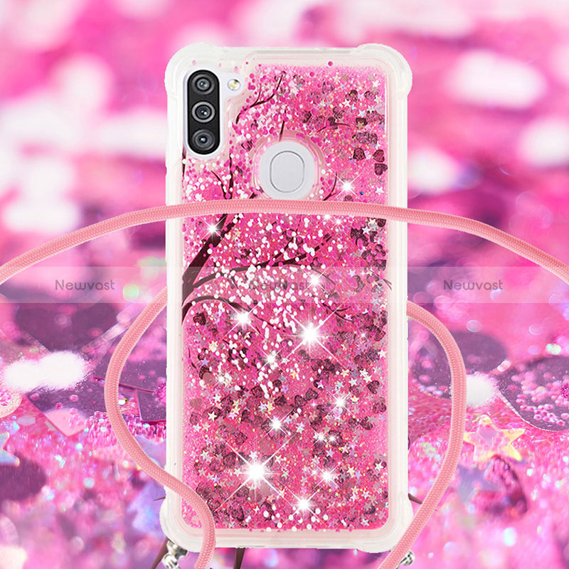 Silicone Candy Rubber TPU Bling-Bling Soft Case Cover with Lanyard Strap S02 for Samsung Galaxy A11