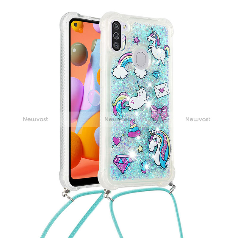 Silicone Candy Rubber TPU Bling-Bling Soft Case Cover with Lanyard Strap S02 for Samsung Galaxy A11