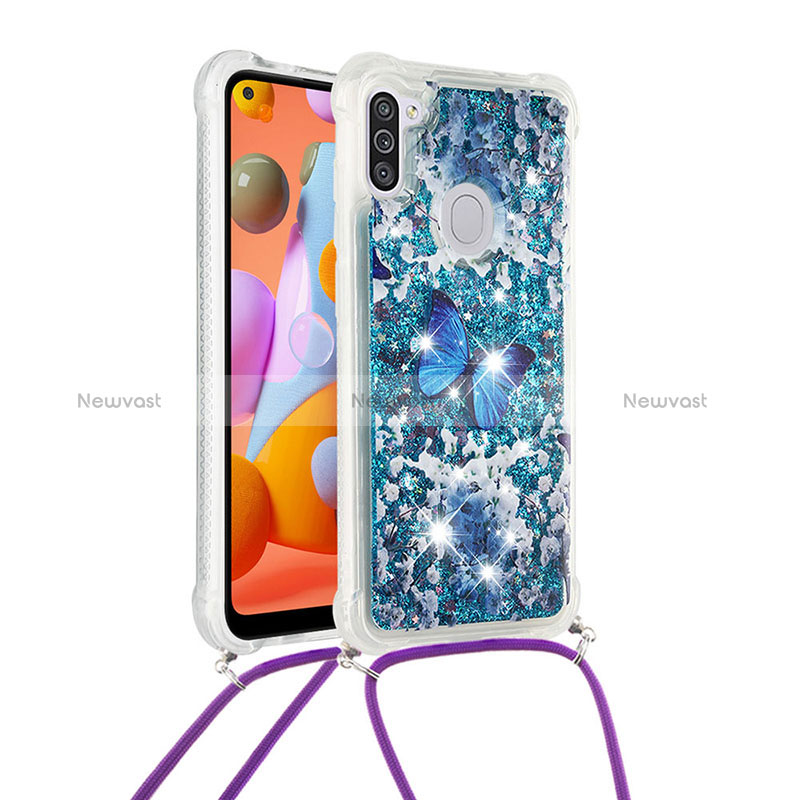 Silicone Candy Rubber TPU Bling-Bling Soft Case Cover with Lanyard Strap S02 for Samsung Galaxy A11