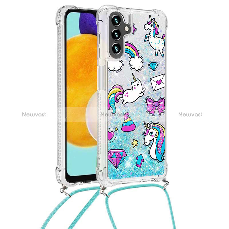 Silicone Candy Rubber TPU Bling-Bling Soft Case Cover with Lanyard Strap S02 for Samsung Galaxy A13 5G