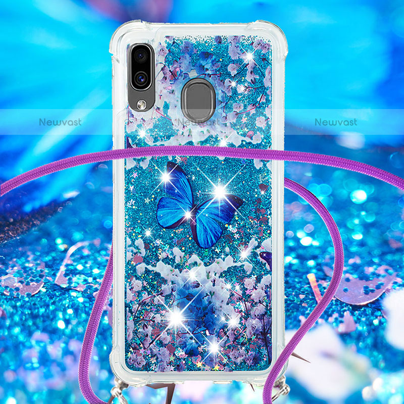 Silicone Candy Rubber TPU Bling-Bling Soft Case Cover with Lanyard Strap S02 for Samsung Galaxy A20