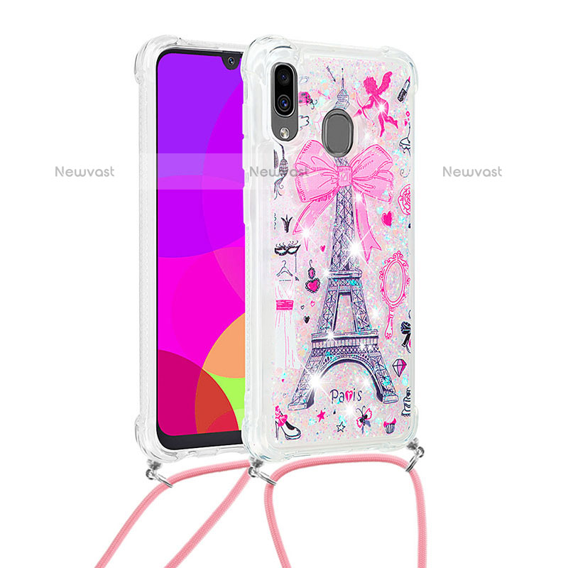 Silicone Candy Rubber TPU Bling-Bling Soft Case Cover with Lanyard Strap S02 for Samsung Galaxy A20