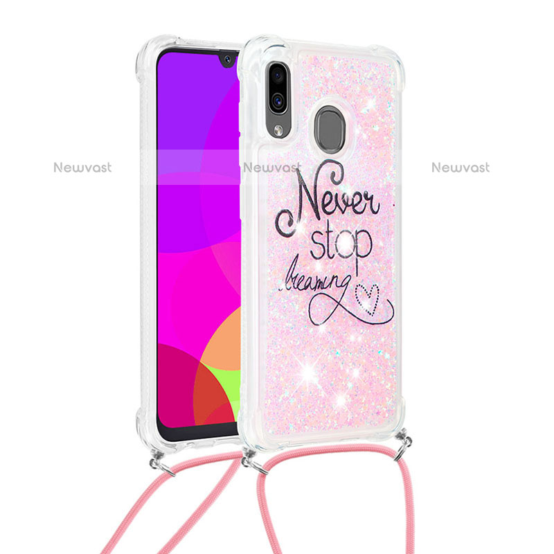 Silicone Candy Rubber TPU Bling-Bling Soft Case Cover with Lanyard Strap S02 for Samsung Galaxy A20 Mixed