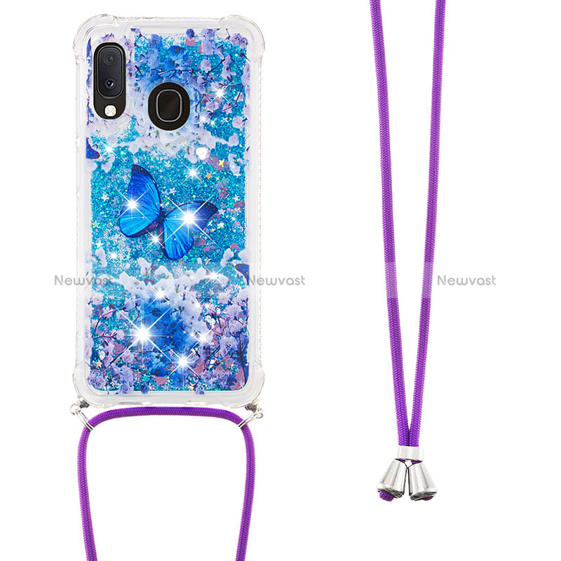 Silicone Candy Rubber TPU Bling-Bling Soft Case Cover with Lanyard Strap S02 for Samsung Galaxy A20e