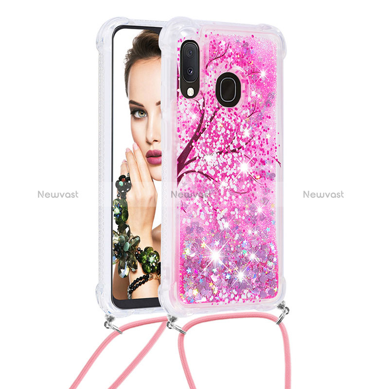 Silicone Candy Rubber TPU Bling-Bling Soft Case Cover with Lanyard Strap S02 for Samsung Galaxy A20e