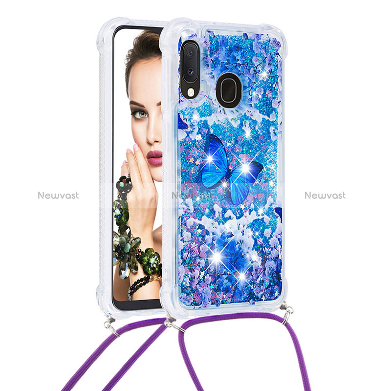 Silicone Candy Rubber TPU Bling-Bling Soft Case Cover with Lanyard Strap S02 for Samsung Galaxy A20e
