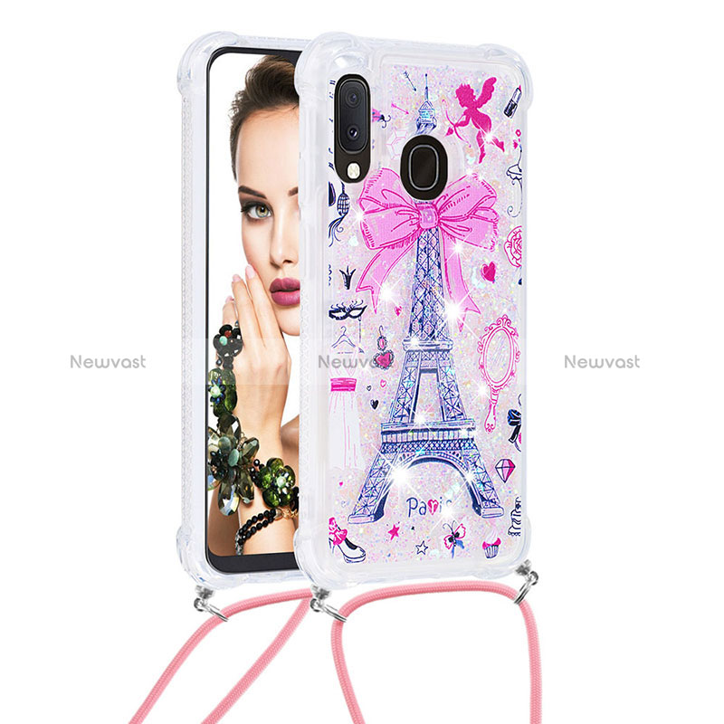 Silicone Candy Rubber TPU Bling-Bling Soft Case Cover with Lanyard Strap S02 for Samsung Galaxy A20e