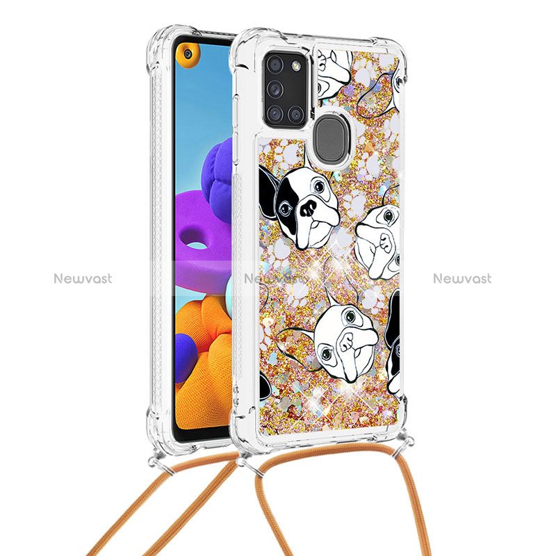 Silicone Candy Rubber TPU Bling-Bling Soft Case Cover with Lanyard Strap S02 for Samsung Galaxy A21s