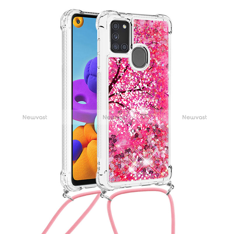 Silicone Candy Rubber TPU Bling-Bling Soft Case Cover with Lanyard Strap S02 for Samsung Galaxy A21s