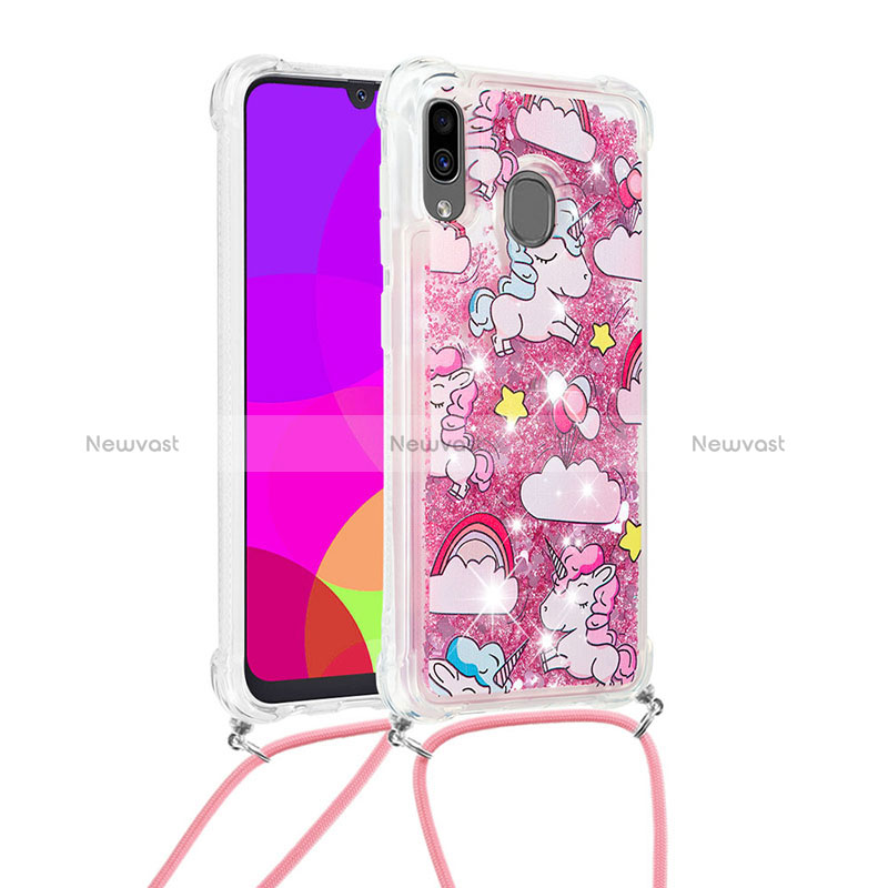 Silicone Candy Rubber TPU Bling-Bling Soft Case Cover with Lanyard Strap S02 for Samsung Galaxy A30