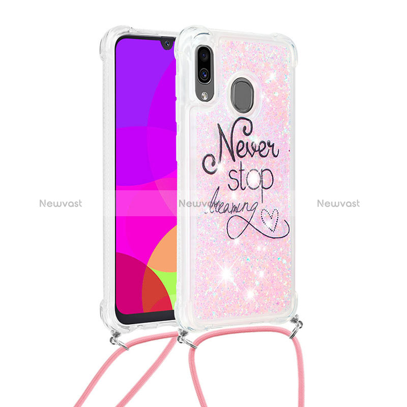 Silicone Candy Rubber TPU Bling-Bling Soft Case Cover with Lanyard Strap S02 for Samsung Galaxy A30 Mixed