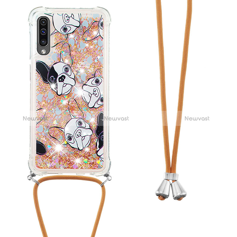Silicone Candy Rubber TPU Bling-Bling Soft Case Cover with Lanyard Strap S02 for Samsung Galaxy A30S