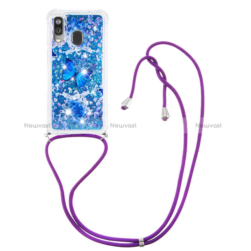 Silicone Candy Rubber TPU Bling-Bling Soft Case Cover with Lanyard Strap S02 for Samsung Galaxy A40