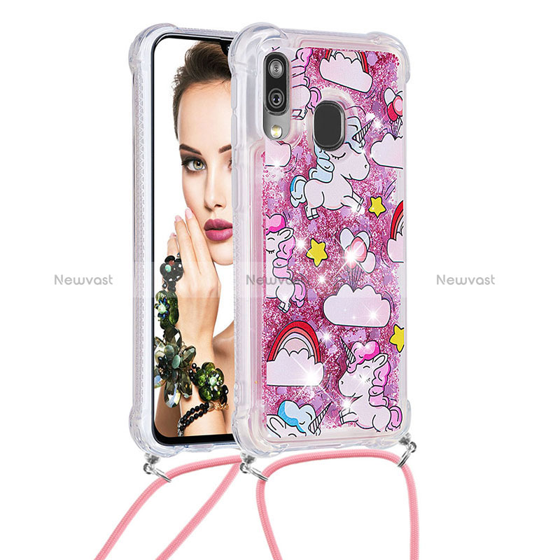 Silicone Candy Rubber TPU Bling-Bling Soft Case Cover with Lanyard Strap S02 for Samsung Galaxy A40