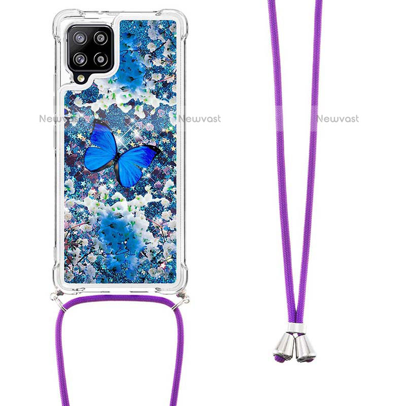 Silicone Candy Rubber TPU Bling-Bling Soft Case Cover with Lanyard Strap S02 for Samsung Galaxy A42 5G