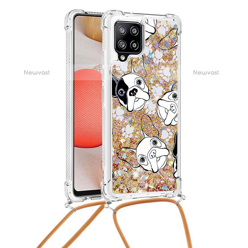 Silicone Candy Rubber TPU Bling-Bling Soft Case Cover with Lanyard Strap S02 for Samsung Galaxy A42 5G