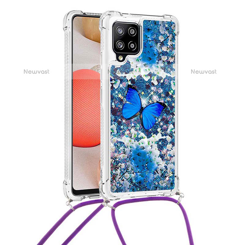 Silicone Candy Rubber TPU Bling-Bling Soft Case Cover with Lanyard Strap S02 for Samsung Galaxy A42 5G