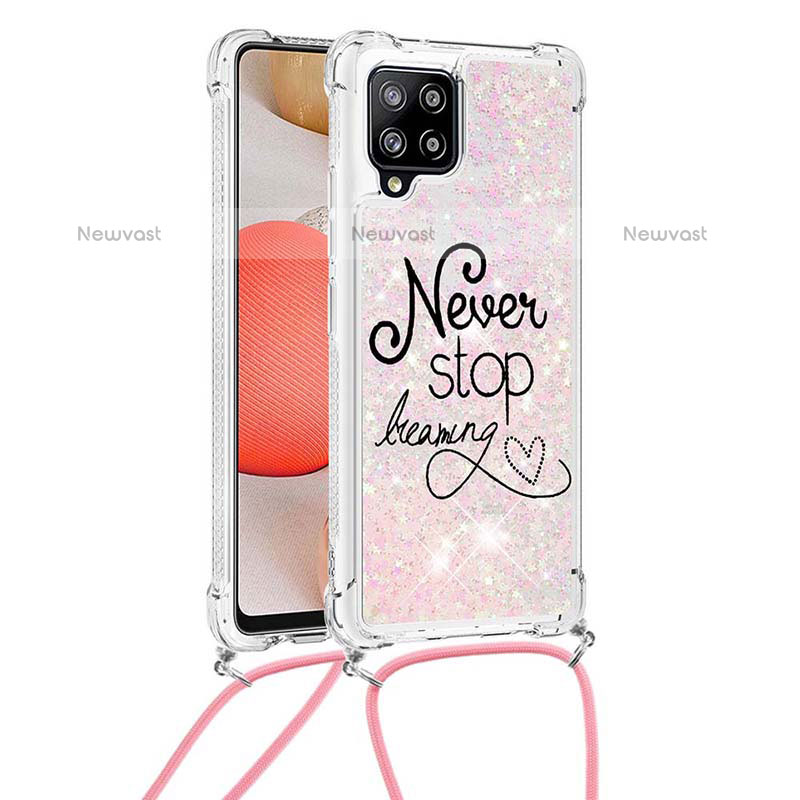 Silicone Candy Rubber TPU Bling-Bling Soft Case Cover with Lanyard Strap S02 for Samsung Galaxy A42 5G