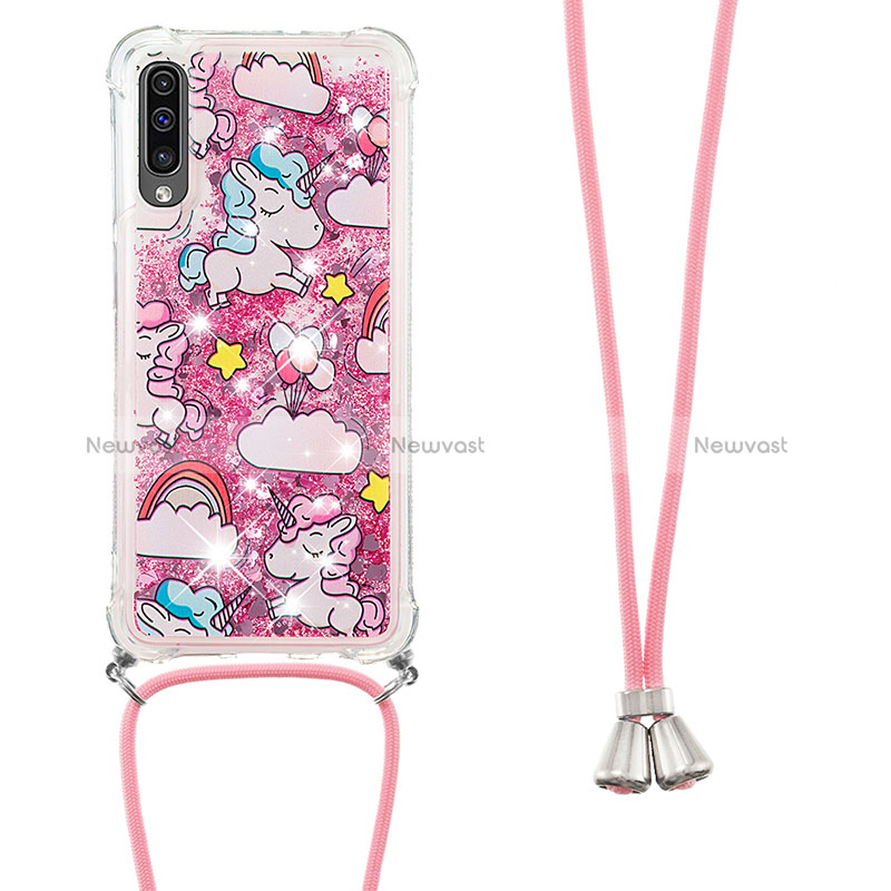 Silicone Candy Rubber TPU Bling-Bling Soft Case Cover with Lanyard Strap S02 for Samsung Galaxy A50