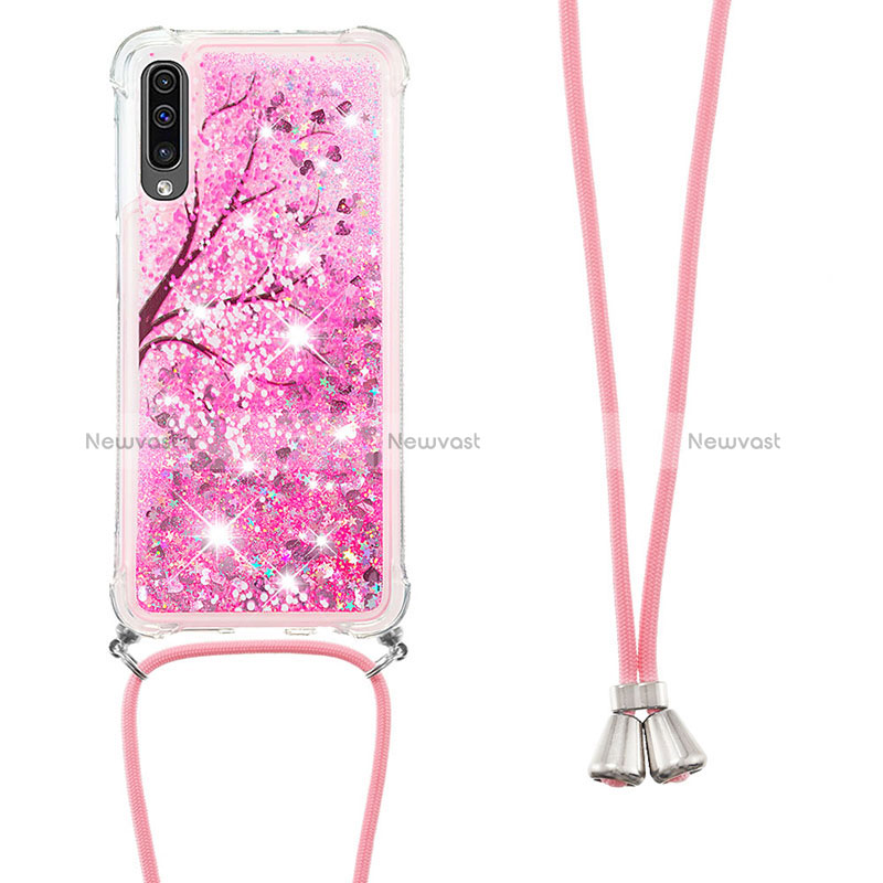 Silicone Candy Rubber TPU Bling-Bling Soft Case Cover with Lanyard Strap S02 for Samsung Galaxy A50