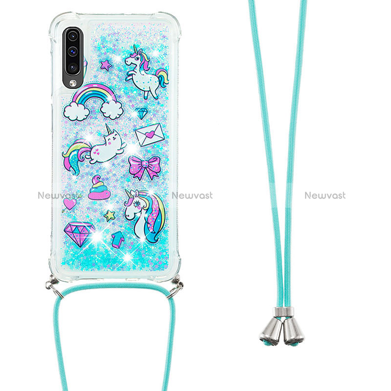 Silicone Candy Rubber TPU Bling-Bling Soft Case Cover with Lanyard Strap S02 for Samsung Galaxy A50